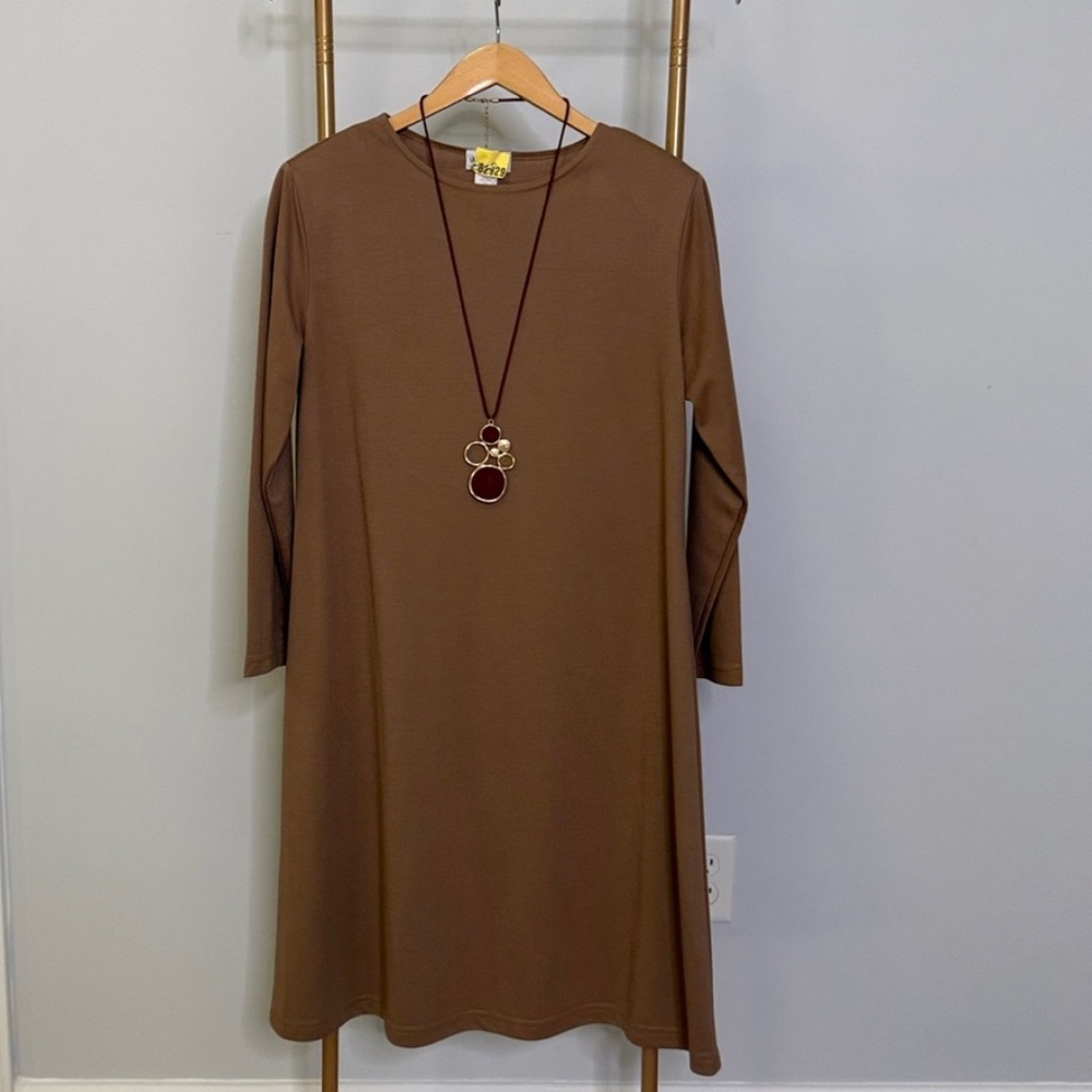 SALE- Elegant Brown Long Sleeve Dress